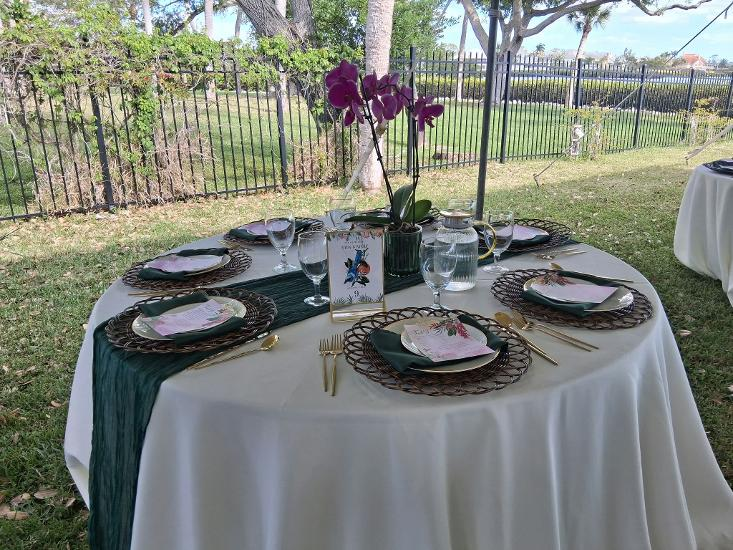 Waterfront event seating arranged beside the water for an outdoor celerbration 